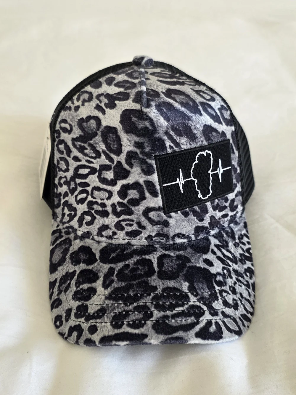 Tahoe Heartbeat Leopard Print Trucker Hat Y2K Streetwear NWT